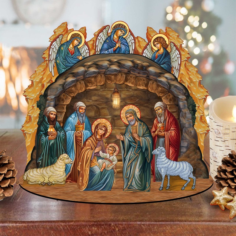 Orthodox Nativity Scene with Angels Decorative Village Set by G. Debrekht Nativity Holiday Decor – 852762