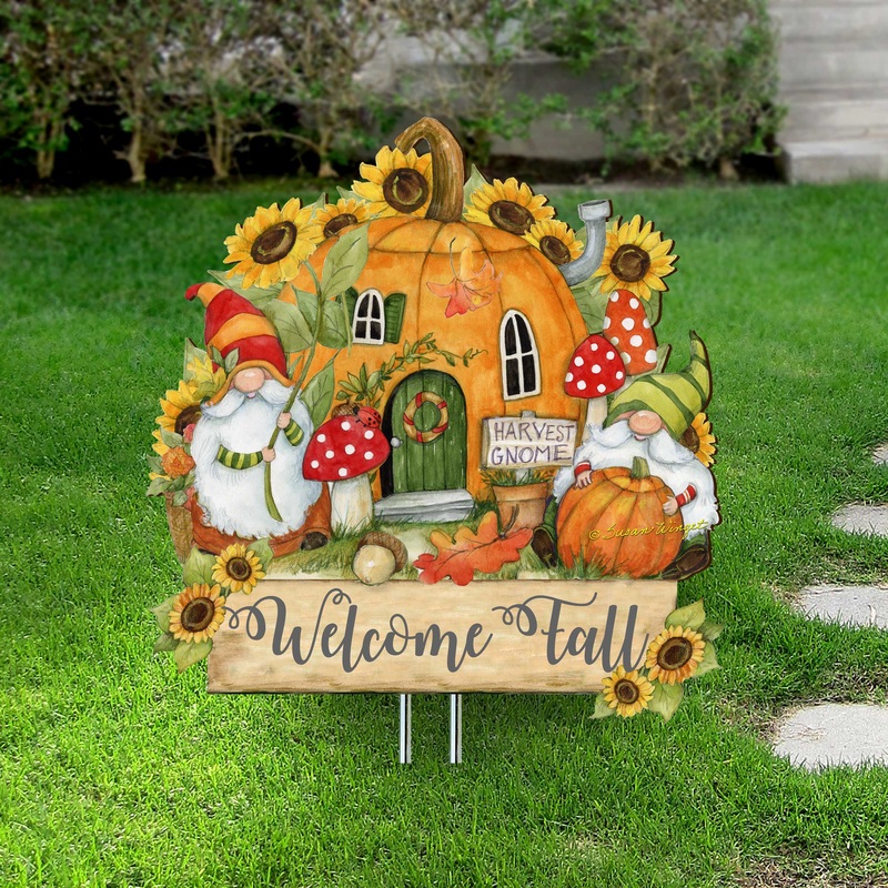 Outdoor Garden Stake Fall Decoration – Front Yard Gnome Welcome Sign – Backyard Decor – Cornucopia Garden Decor – Harvest Handmade Gift – Autumn Front Yard Decor by Susan Winget – 8471209M-SW