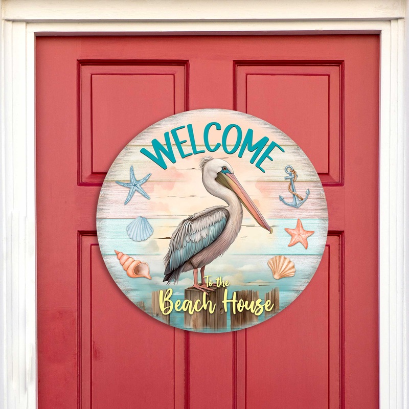 Pelican Welcome Sign Front door welcome sign Main entrance banner Welcome sign – Wooden front porch decor – 933113H