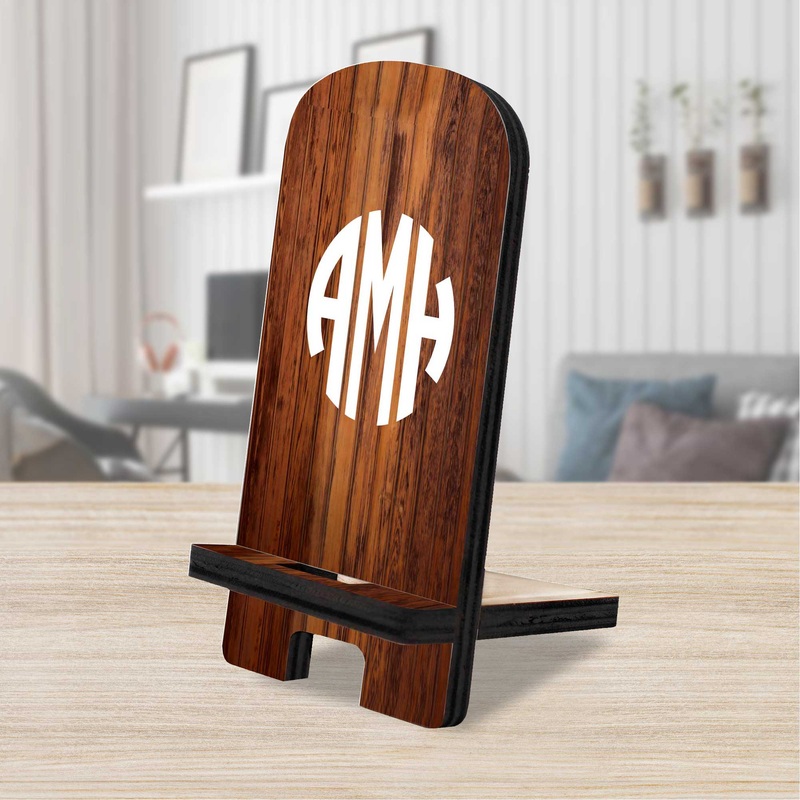 Personalized Cell Phone Stand 3-Letters Monogram Wood Stand Mobile Tablet Holder Charging Station Organizer – 892011P