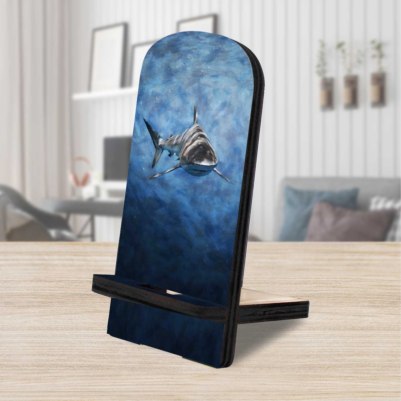 Shark Coastal Cell Phone Stand Wood Mobile Tablet Holder Charging Station Organizer – 892043