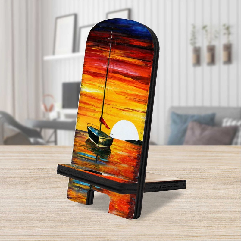 Sunset Sailboat Coastal Cell Phone Stand Wood Mobile Tablet Holder Charging Station Organizer – 892047