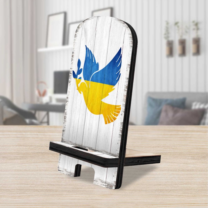 Support Ukraine Cell Phone Stand International Decor Wood Mobile Tablet Holder Charging Station Organizer – 892071