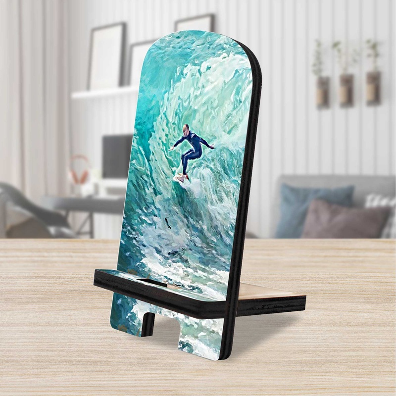 Surfer Coastal Cell Phone Stand Wood Mobile Tablet Holder Charging Station Organizer – 892041