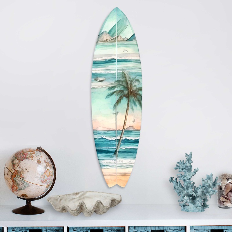 Tropical Palm Surfboard Coastal Wall Art by G. DeBrekht – Coastal Holiday Decor – 8490112HS