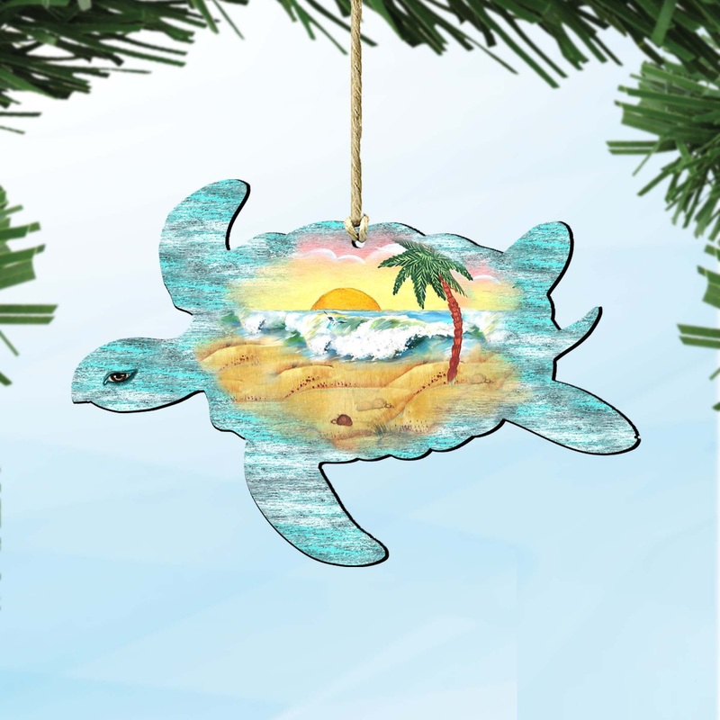 Turtle Wooden Ornaments by G. DeBrekht – Coastal Holiday Decor – 8198518