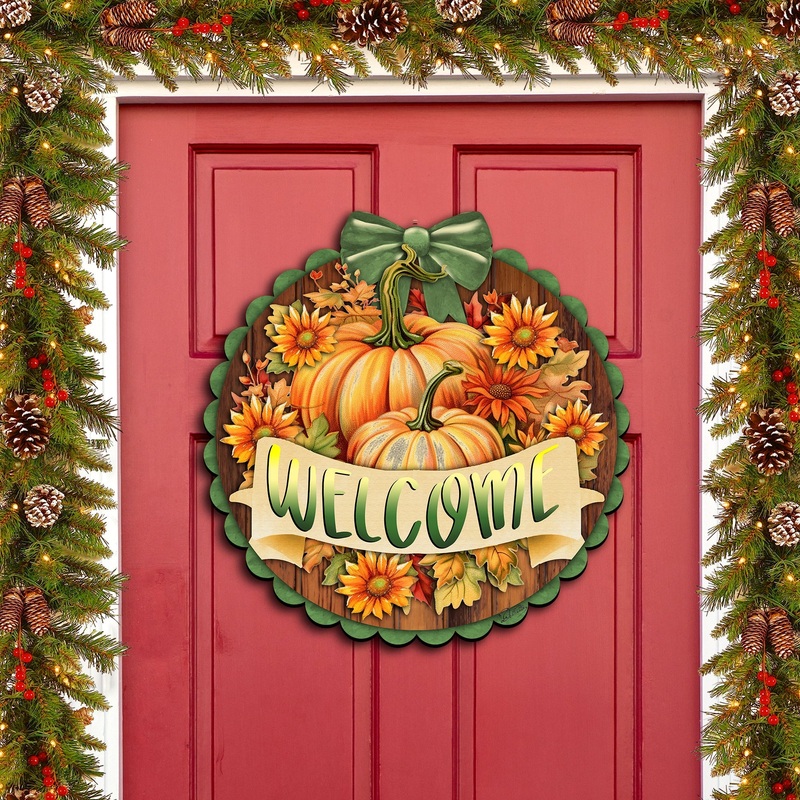 Welcome Front Door Welcome Sign, Wooden Front Porch Decor by G. Debrekht Thanksgiving Halloween Decor – 933123H