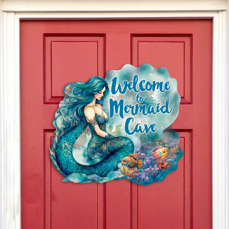 Welcome to Mermaid Cave – Front door welcome sign Main entrance banner Welcome sign – Wooden front porch decor – 933112H