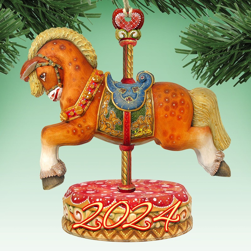 2024 Dated Carousel Horse Wooden Ornaments by  – Carousel Holiday Decor – 8114041-1-D24