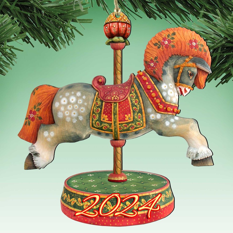 2024 Dated Carousel Horse Wooden Ornaments by  – Carousel Holiday Decor – 8114041-2-D24