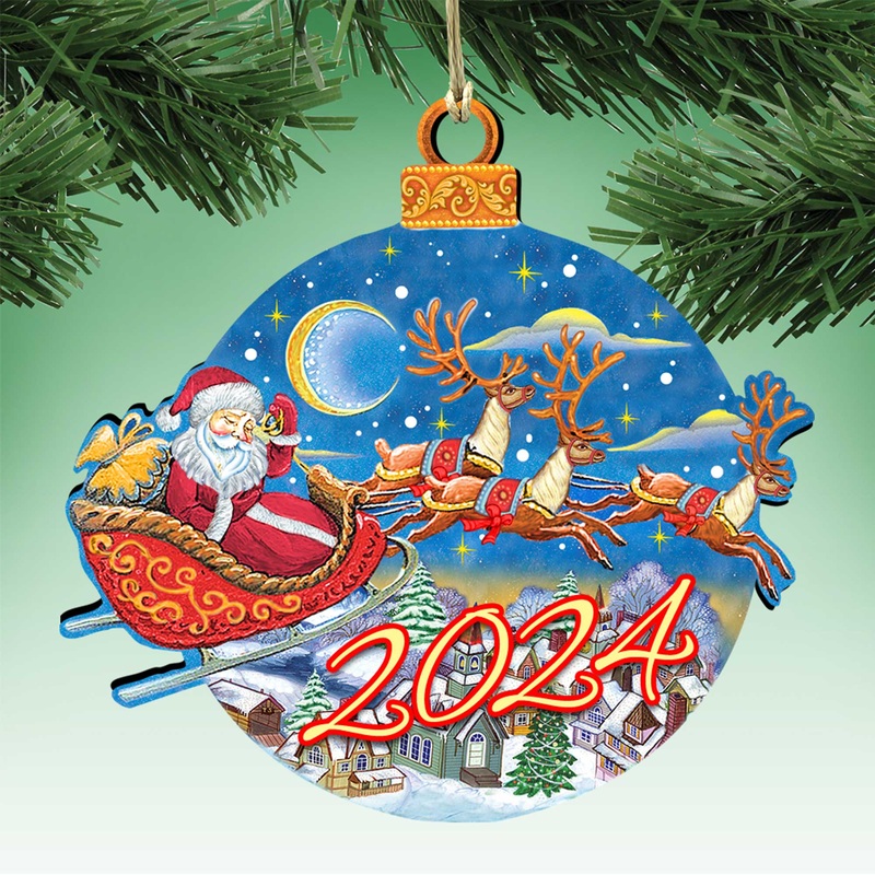 2024 Dated Up-Up and Away Christmas Wooden Ornaments by  – Christmas Santa and Snowman Decor – 8112160-D24