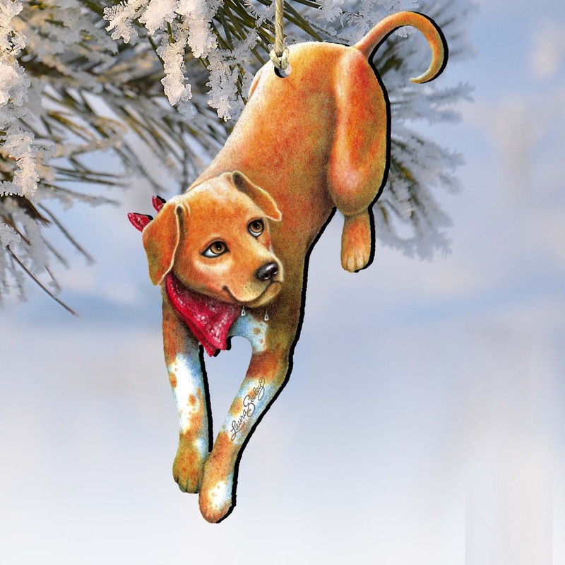 A Cool Drink Dog Wooden Ornament by Laura Seeley – Pet Dogs and Cats Decor – 8511024-LS