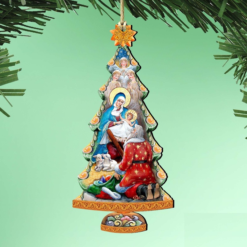 Adoration Nativity Tree Wooden Ornaments by G. DeBrekht – Nativity Holiday Decor – 8128833