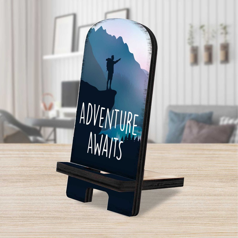 Adventure Awaits Cell Phone Stand Family Decor – Wood Mobile Tablet Holder Charging Station Organizer – 892068