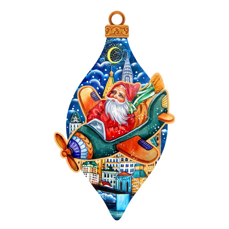 Air Plainer Santa Christmas Wooden Ornaments by G. DeBrekht – Christmas Santa Snowman Decor – 8112170