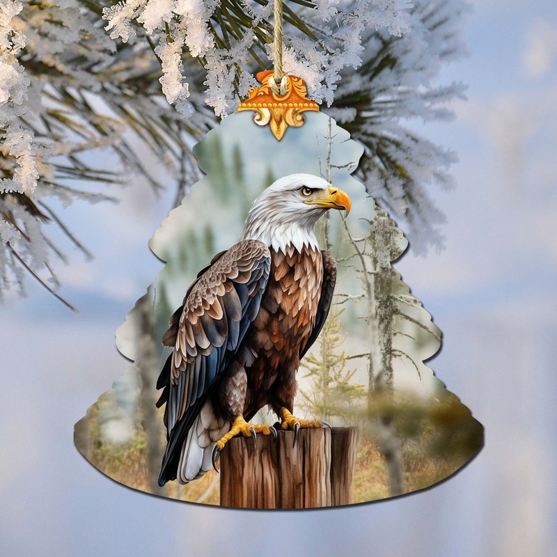 Alaskan Bald Eagle Tree Wooden Ornaments by  – Wildlife Holiday Decor – 870007
