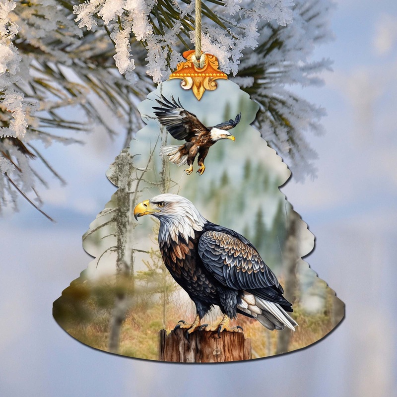 Alaskan Bald Eagles Tree Wooden Ornaments by  – Wildlife Holiday Decor – 870006