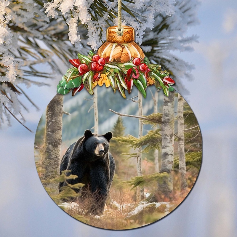 Alaskan Black Bear Harmony Wooden Ornaments by  – Wildlife Holiday Decor – 870034