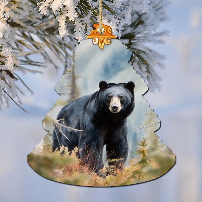 Alaskan Black Bear Tree Wooden Ornaments by  – Wildlife Holiday Decor – 870008