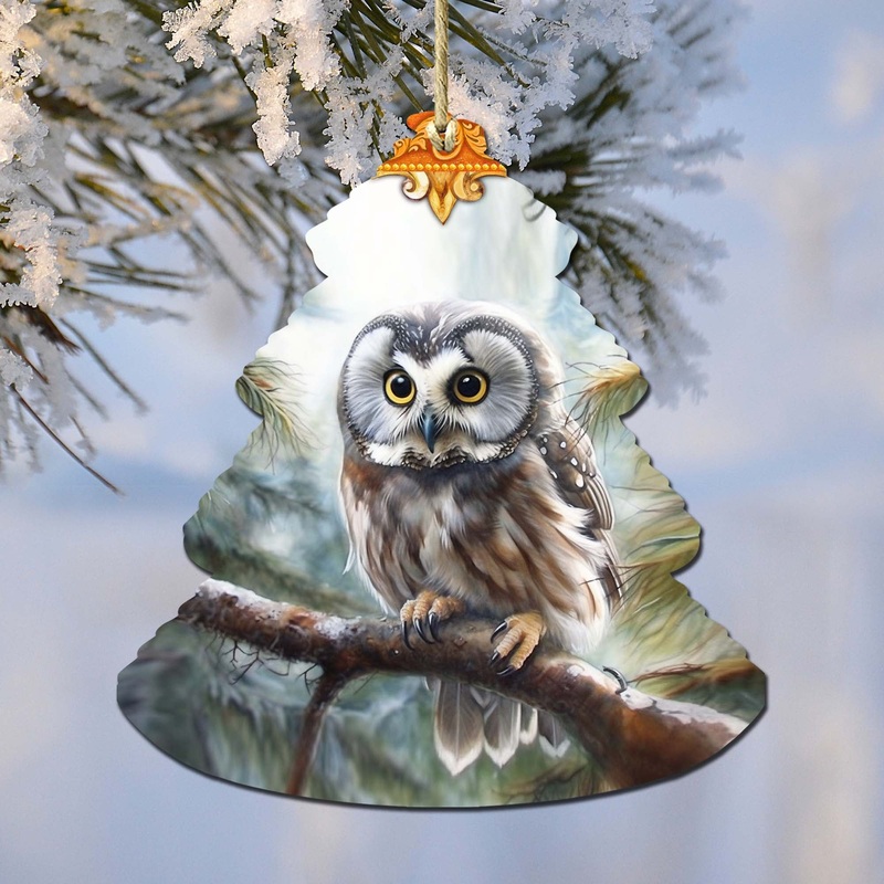 Alaskan Boreal Owl Tree Wooden Ornaments by  – Wildlife Holiday Decor – 870003