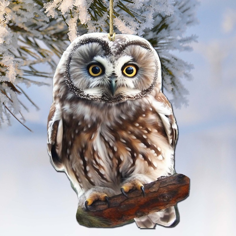 Alaskan Boreal Owl Wooden Ornaments by  – Wildlife Holiday Decor – 8710004-3