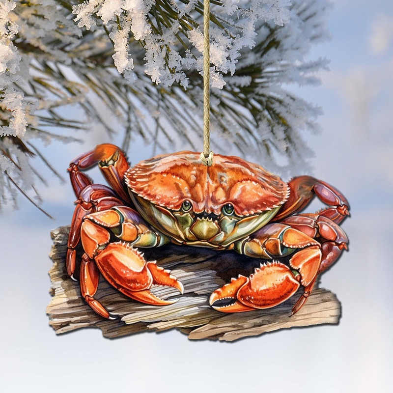 Alaskan Charming Crab Wooden Ornaments by  – Wildlife Holiday Decor – 8710121-2