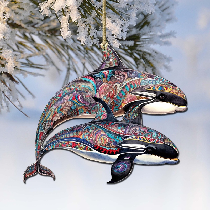 Alaskan Mysterious Orcas Wooden Ornaments by  – Wildlife Holiday Decor – 8710107-1