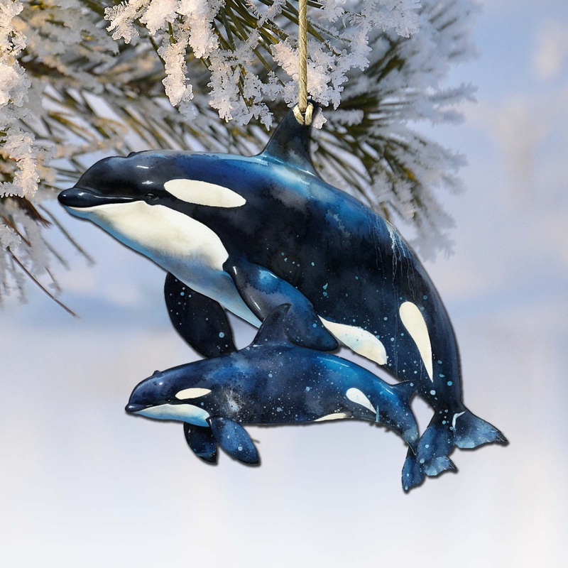 Alaskan Orcas Wooden Ornaments by  – Wildlife Holiday Decor – 8710102-1