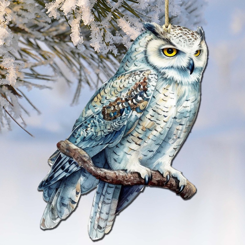 Alaskan Snowy Owl Wooden Ornaments by  – Wildlife Holiday Decor – 8710004-5