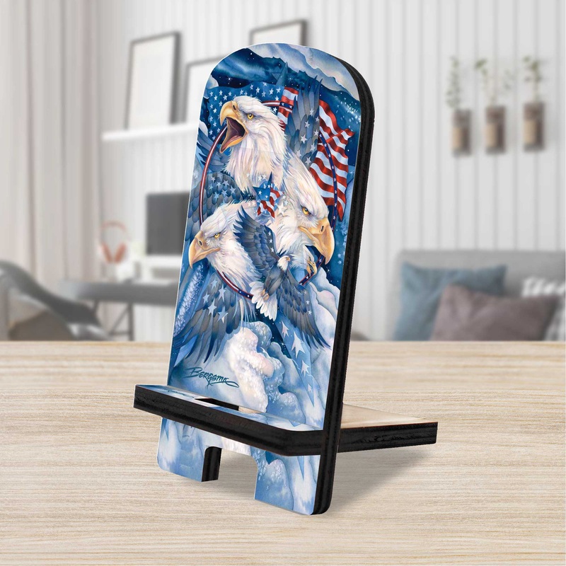 Allegiance Patriotic Eagles Cell Phone Stand – Wood Mobile Tablet Holder Charging Station Organizer – 892093-JB