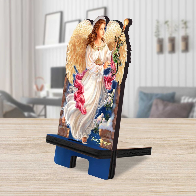 Angel of the Light Cell Phone Stand Inspirational Decor Wood Mobile Tablet Holder Charging Station Organizer – 892076C-DG