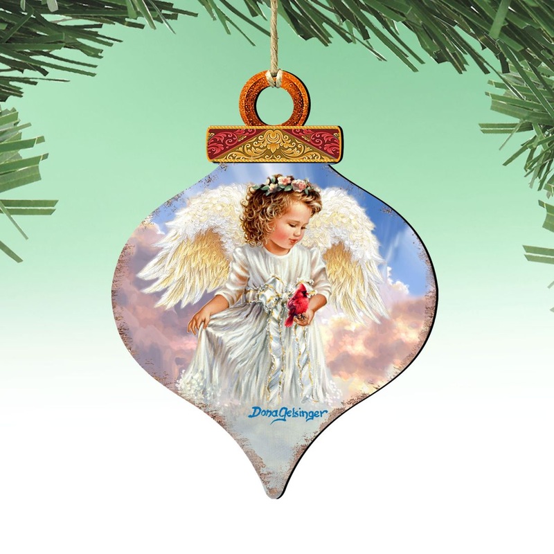 Angel with Cardinal Wooden Ornaments by Gelsinger – Nativity Holiday Decor – 8031154-DG