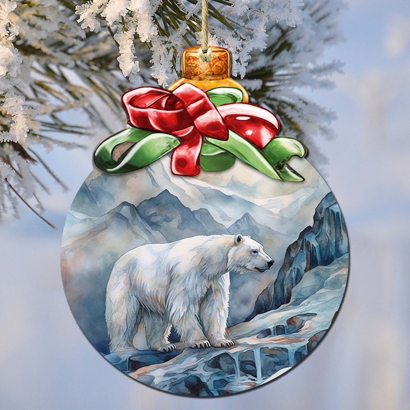 Arctic Frost Peak Polar Bear Wooden Ornaments by  – Wildlife Holiday Decor – 870020