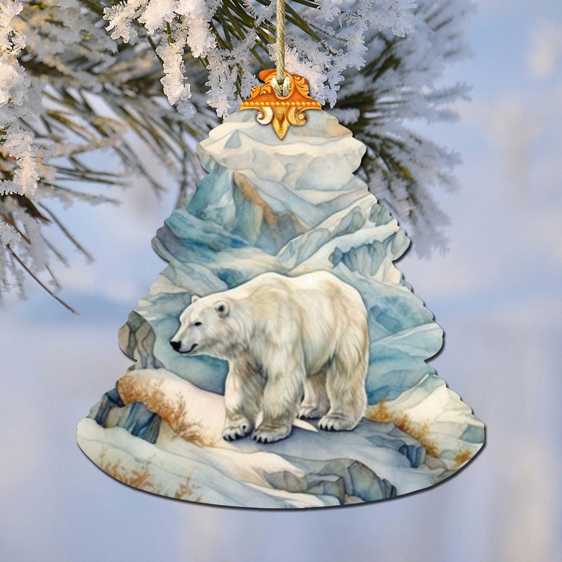 Arctic Glacier Polar Bear Tree Wooden Ornaments by  – Wildlife Holiday Decor – 870011