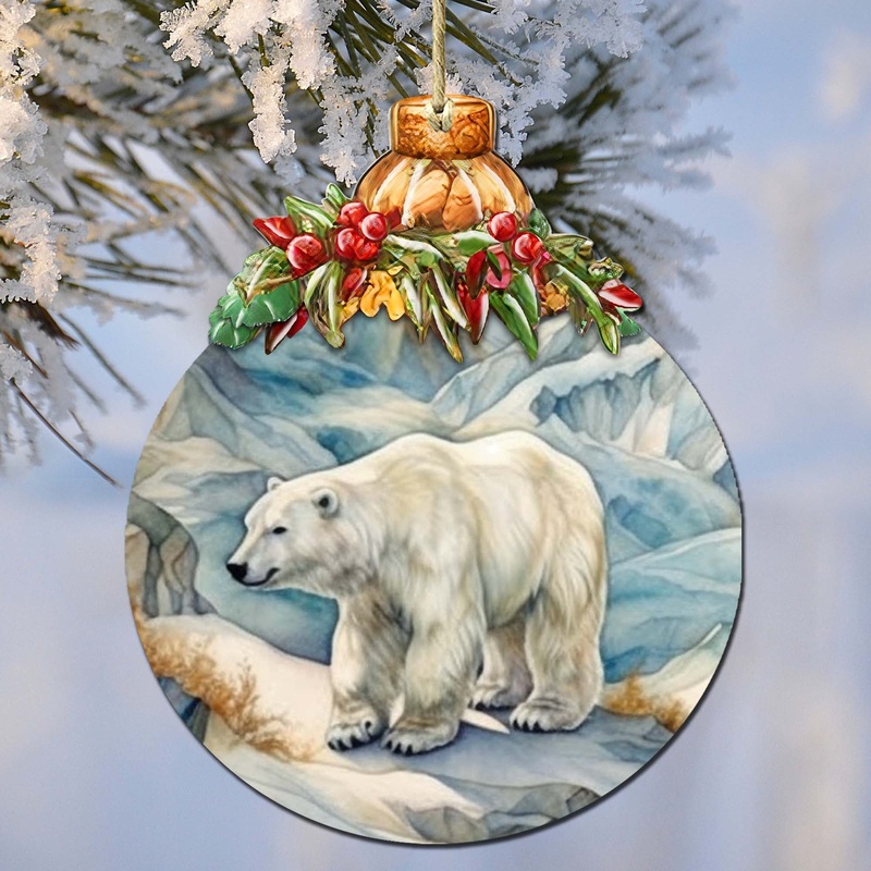 Arctic Glacier Polar Bear Wooden Ornaments by  – Wildlife Holiday Decor – 870021