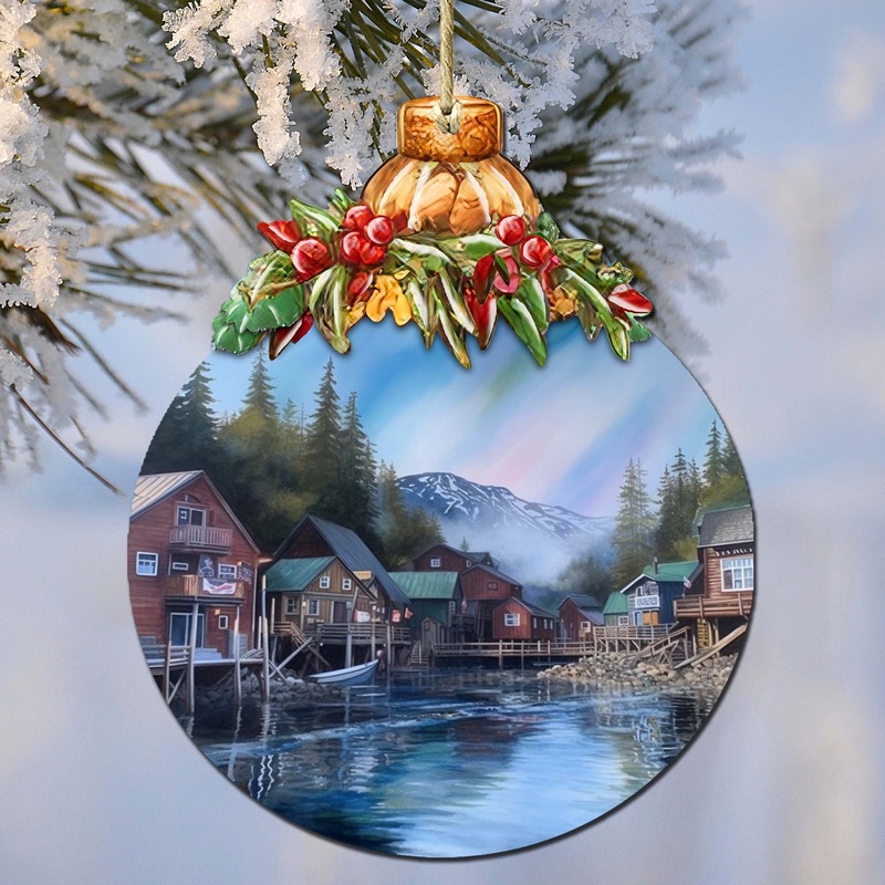 Arctic Mountain Homes Wooden Ornaments by  – Wildlife Holiday Decor – 870014