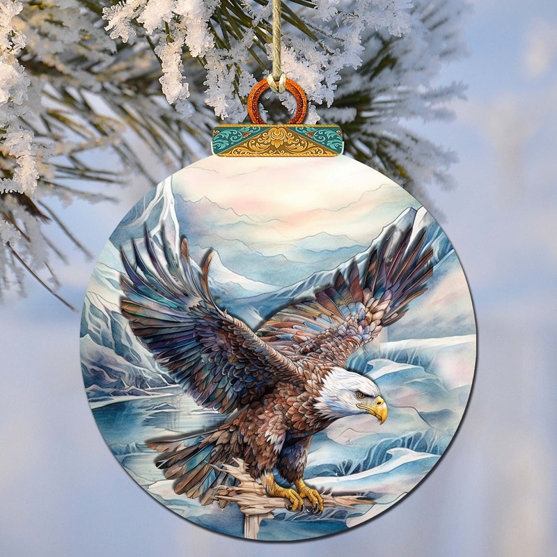 Bald Eagle in Alaska’s Sky Wooden Ornaments by  – Wildlife Holiday Decor – 870064