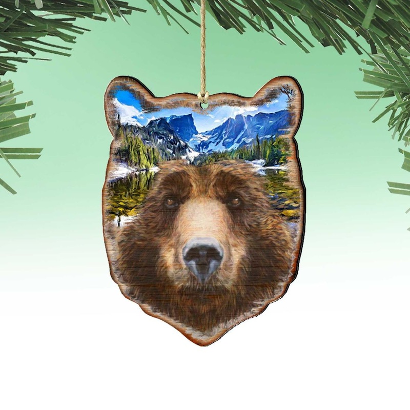 Bear Face Wooden Ornaments by G. DeBrekht – Wildlife Holiday Decor – 8198214-4