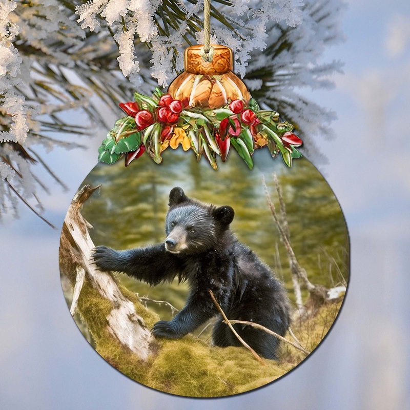 Black Bear Cubs in Alaskan Woods Wooden Ornaments by  – Wildlife Holiday Decor – 870038