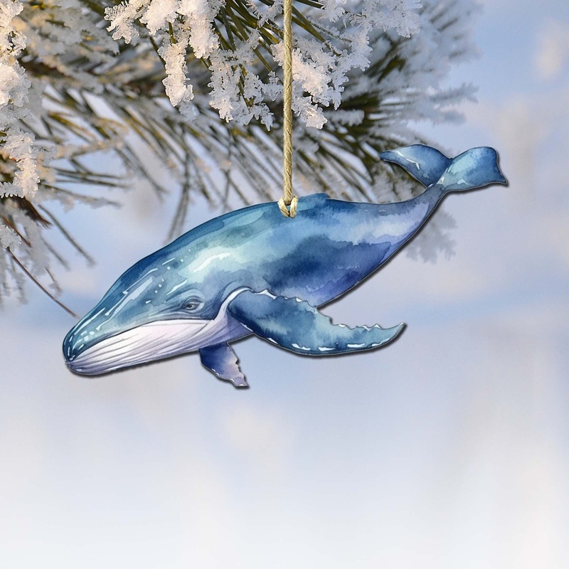 Blue Humpback Whale Wooden Ornaments by  – Wildlife Holiday Decor – 8710103-1