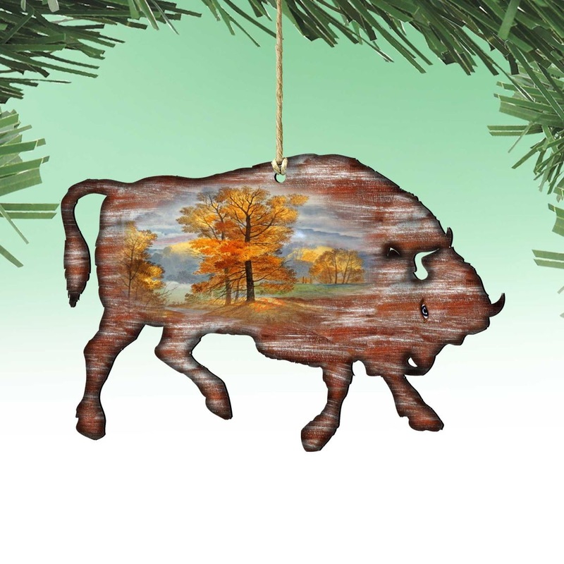 Buffalo Christmas Wooden Ornaments by Nature Wonders – Wildlife Holiday Decor – 8198212