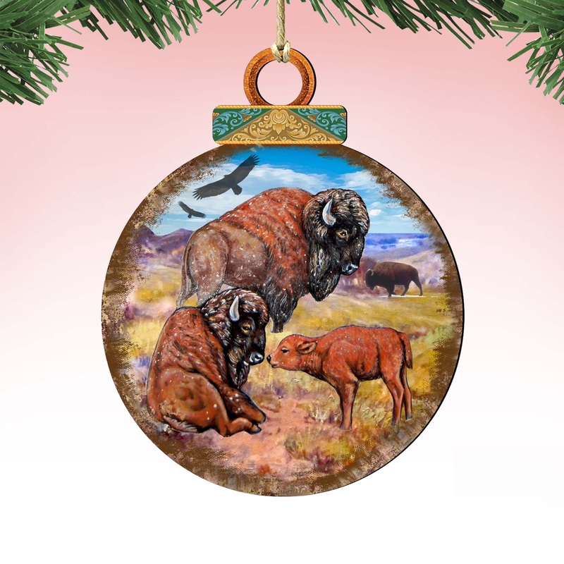 Buffalos Ball Wooden Ornaments by G. DeBrekht – Wildlife Holiday Decor – 8025218