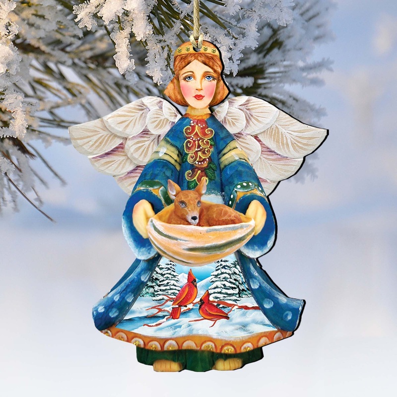 Cardinal Deer Angel Wooden Ornaments by G. DeBrekht – Nativity Holiday Decor – 8152510