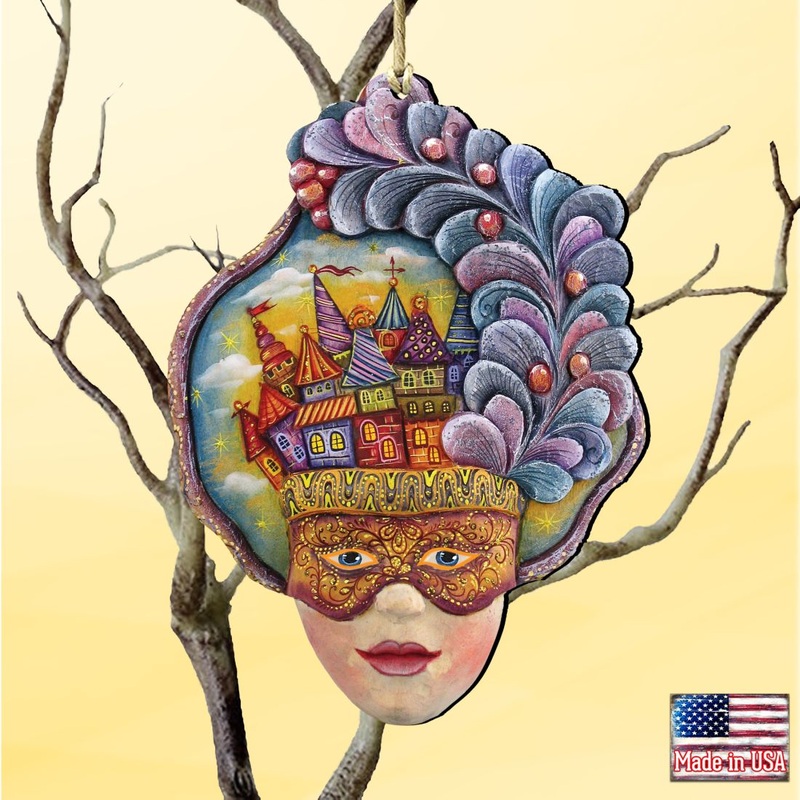 Carnival Mask Wooden Ornaments by G. DeBrekht – Thanksgiving Halloween Decor – 8161038