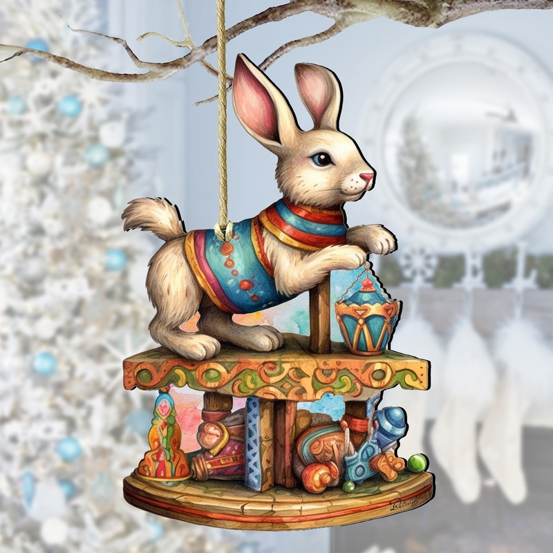 Carousel Bunny with Toys Wooden Ornaments by G. Debrekht – Christmas Decor – 8100195-3