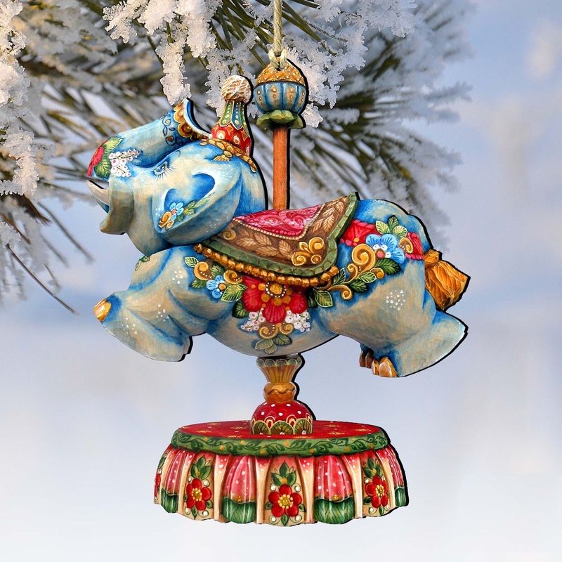 Carousel Elephant Wooden Ornaments by G. DeBrekht – Carousel Holiday Decor – 8114043