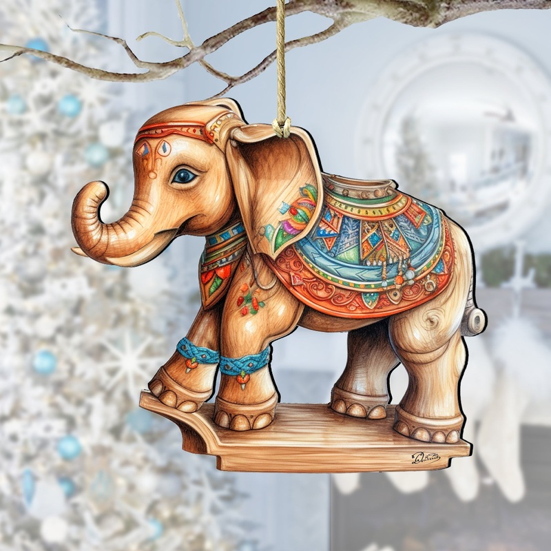 Carousel Elephant Wooden Ornaments by G. Debrekht – Christmas Decor – 8100192-1