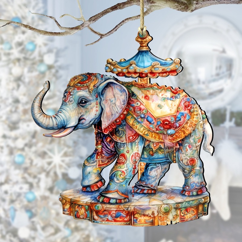 Carousel Elephant Wooden Ornaments by G. Debrekht Christmas Decor – 8611029
