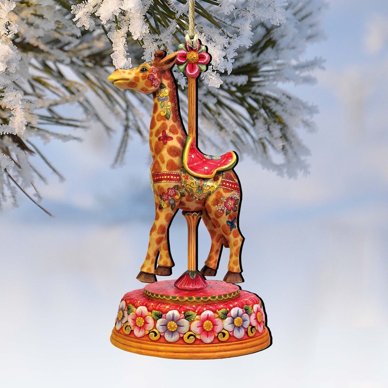 Carousel Giraffe Christmas Wooden Ornaments by G. DeBrekht – Carousel Holiday Decor – 8114048