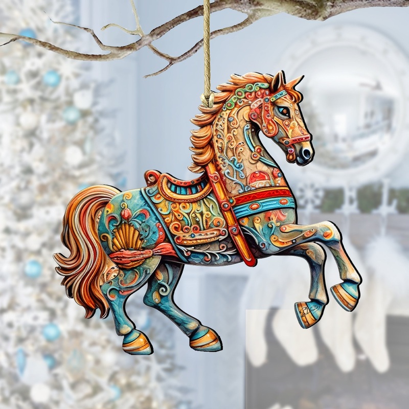 Carousel Horse Wooden Ornaments by G. Debrekht – Christmas Decor – 8100193-2